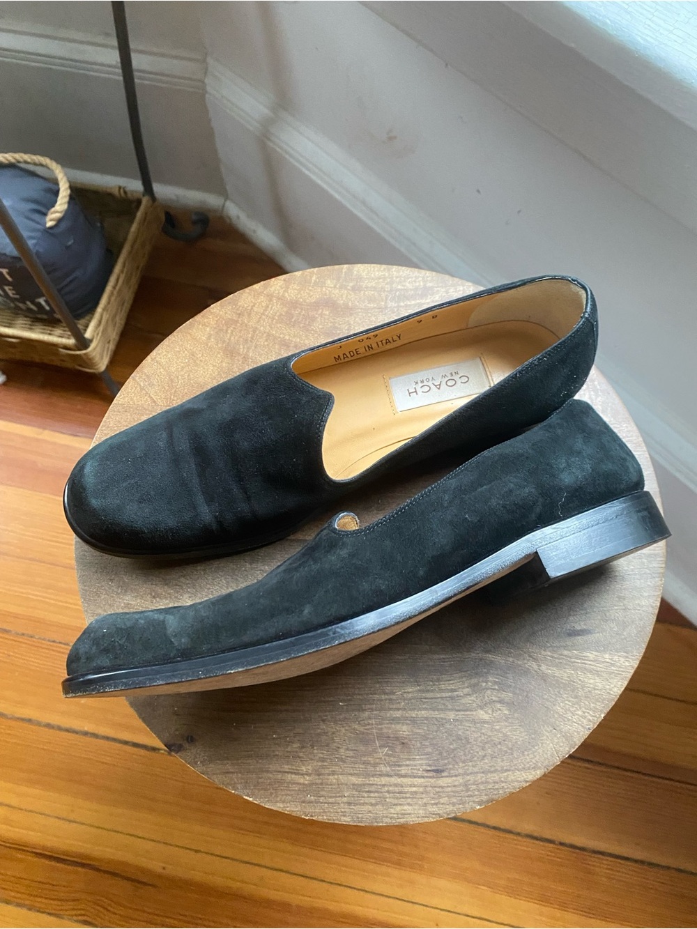 Vintage 90s Coach Black Suede Slip-On Loafers made in Italy 9